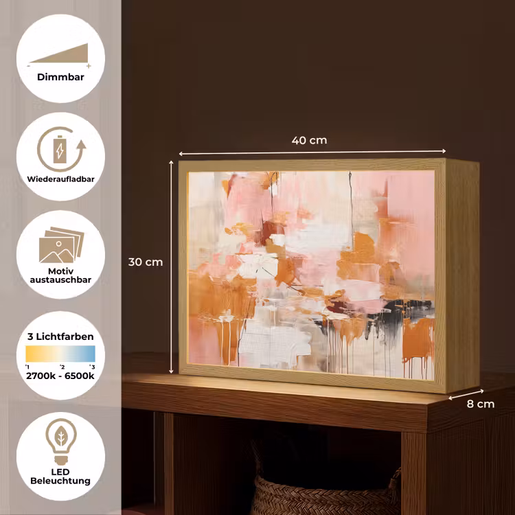 Verf - Roze - Oranje - Abstract - Kunst Light Box met batterij (Wandlamp) middel -USP_websiteoverzichtDE