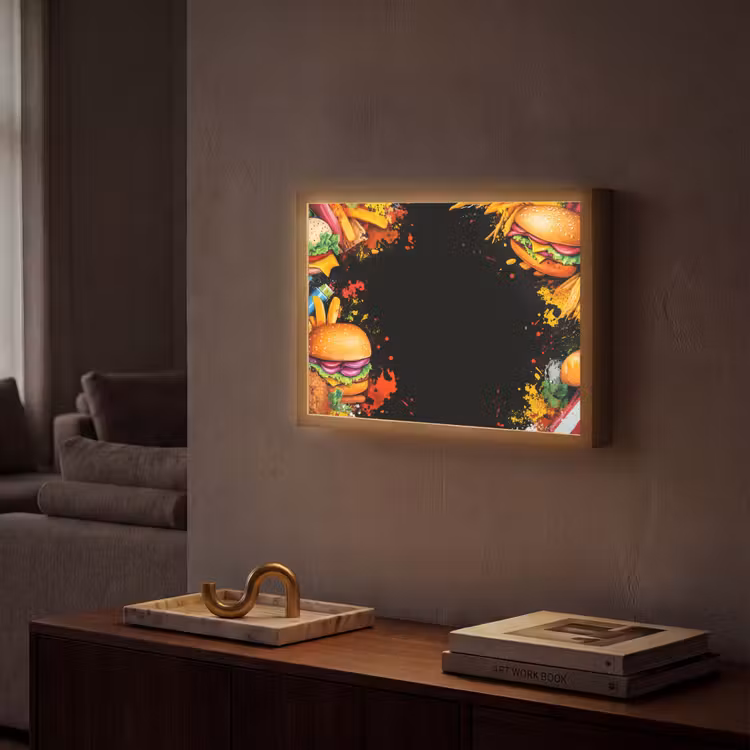 Fastfood - Graffiti - Hamburger - Eten - Modern Light Box met batterij (Wandlamp) middel -sfeer1