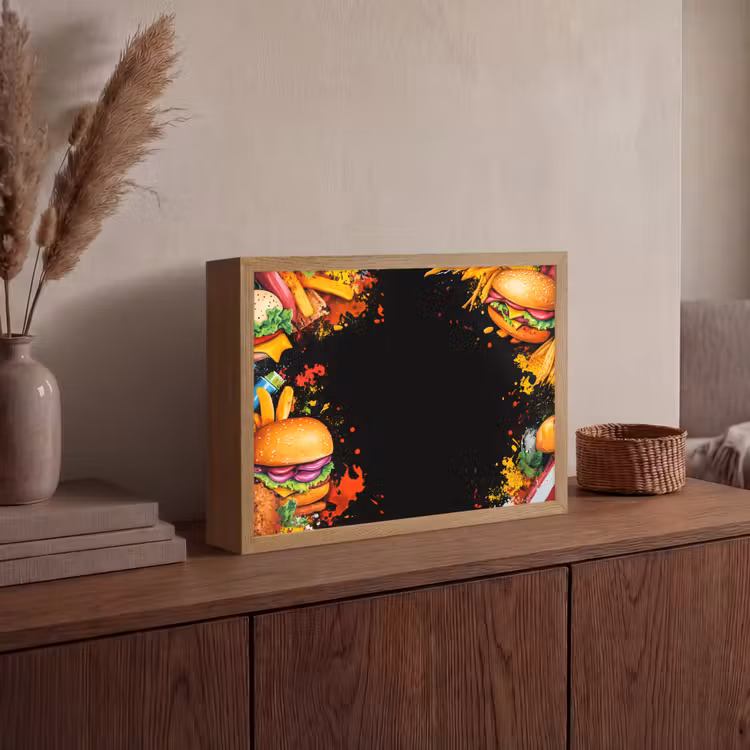 Fastfood - Graffiti - Hamburger - Eten - Modern Light Box met batterij (Wandlamp) middel -sfeer2