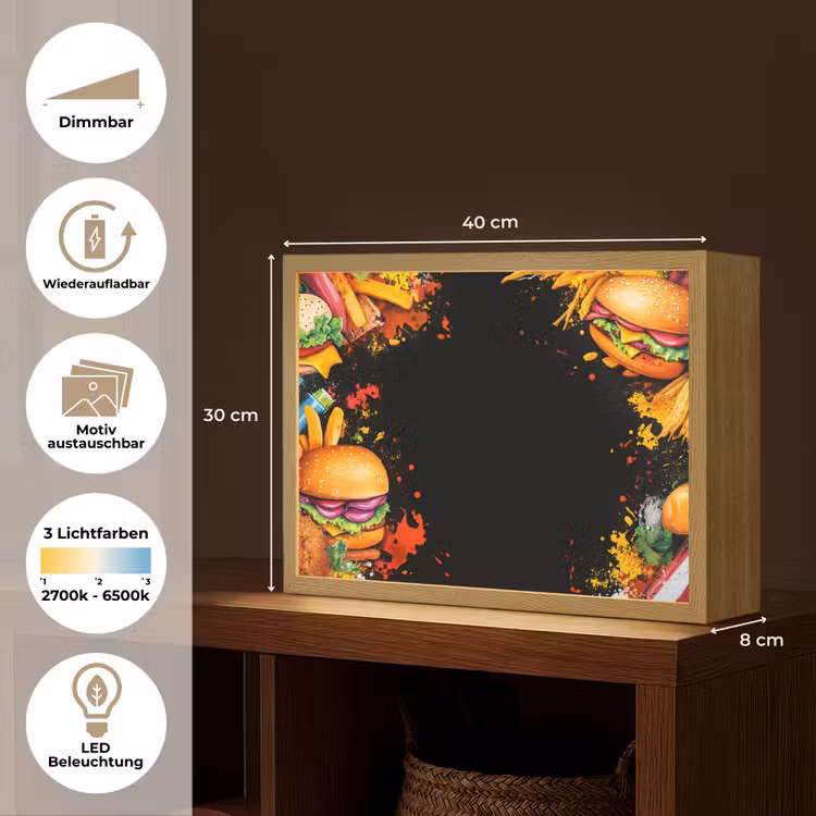Fastfood - Graffiti - Hamburger - Eten - Modern Light Box met batterij (Wandlamp) middel -USP_websiteoverzichtDE