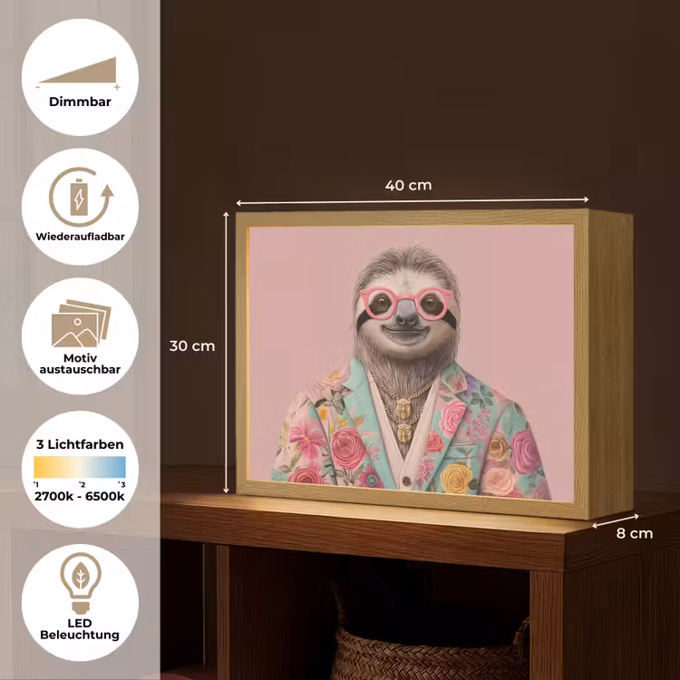 Luiaard - Bloemenprint - Bril - Roze Light Box met batterij (Wandlamp) middel -USP_websiteoverzichtDE