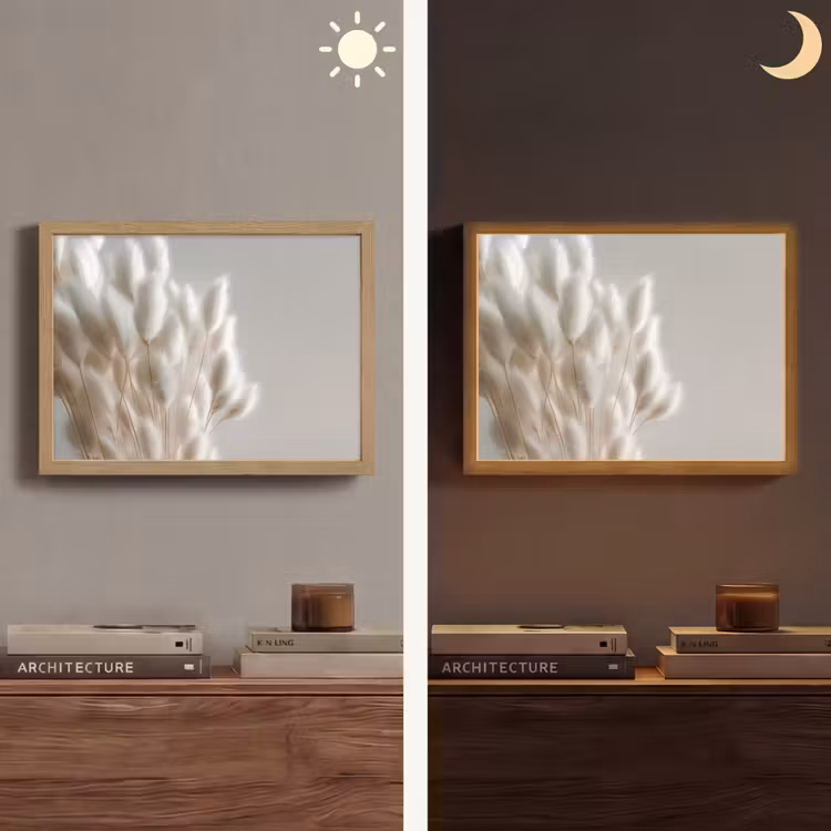 Pluimen - Beige - Minimalistisch Light Box met batterij (Wandlamp) middel -sfeer3