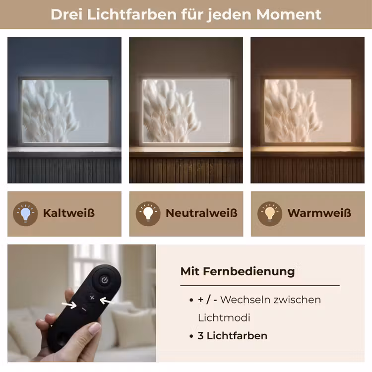 Pluimen - Beige - Minimalistisch Light Box met batterij (Wandlamp) middel -USP_lichtkleurDE