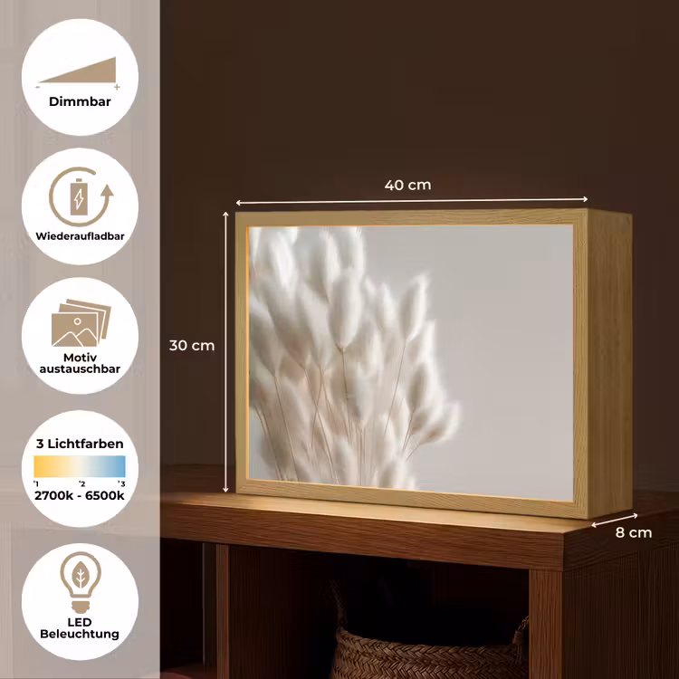 Pluimen - Beige - Minimalistisch Light Box met batterij (Wandlamp) middel -USP_websiteoverzichtDE