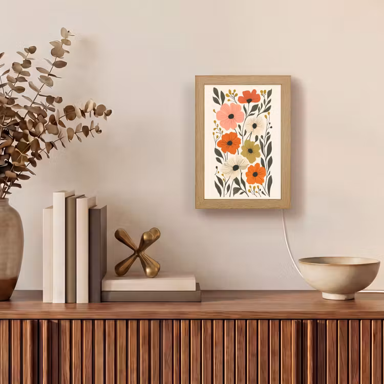 Veldbloemen - Stengels - Blaadjes - Groen Light Box met kabel (Wandlamp) klein -sfeer2
