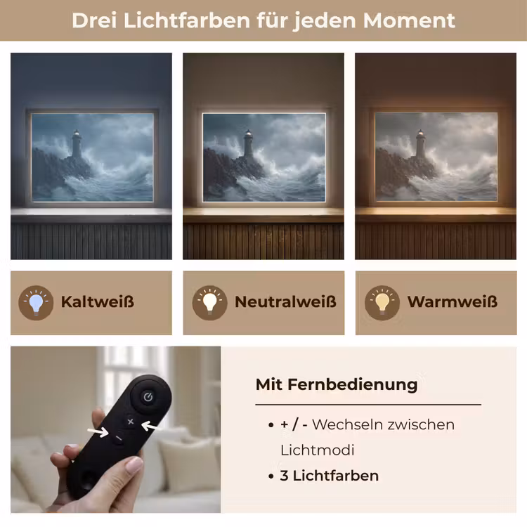 Rotsen - Vuurtoren - Golven - Klliffen Light Box met batterij (Wandlamp) middel -USP_lichtkleurDE