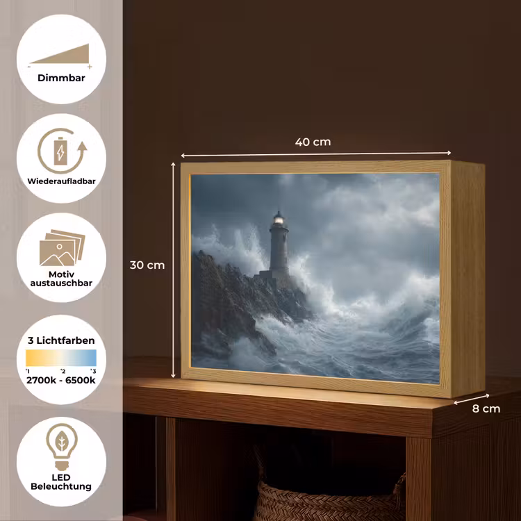 Rotsen - Vuurtoren - Golven - Klliffen Light Box met batterij (Wandlamp) middel -USP_websiteoverzichtDE