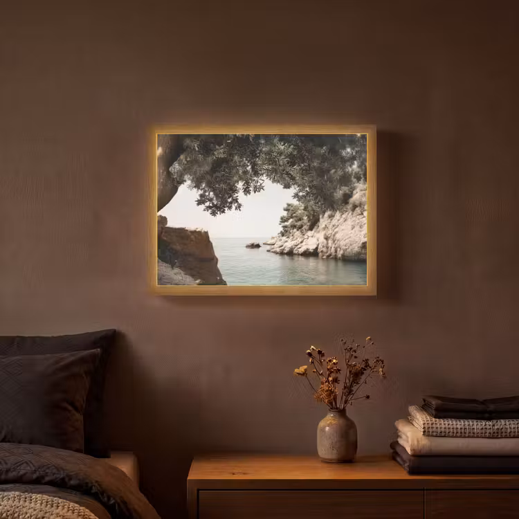 Rotsen - Zee - Boom - Groen Light Box met batterij (Wandlamp) middel -sfeer4