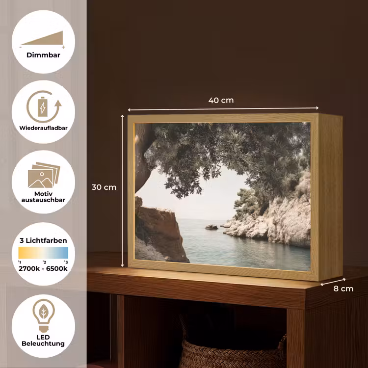 Rotsen - Zee - Boom - Groen Light Box met batterij (Wandlamp) middel -USP_websiteoverzichtDE
