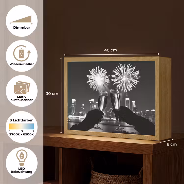 Vuurwerk - Proosten - Skyline - Champagne Light Box met batterij (Wandlamp) middel -USP_websiteoverzichtDE