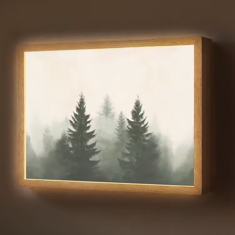 Sparren - Bomen - Groen - Beige Light Box met batterij (Wandlamp) middel -z3d_website