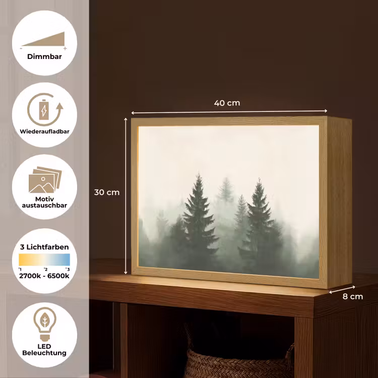 Sparren - Bomen - Groen - Beige Light Box met batterij (Wandlamp) middel -USP_websiteoverzichtDE