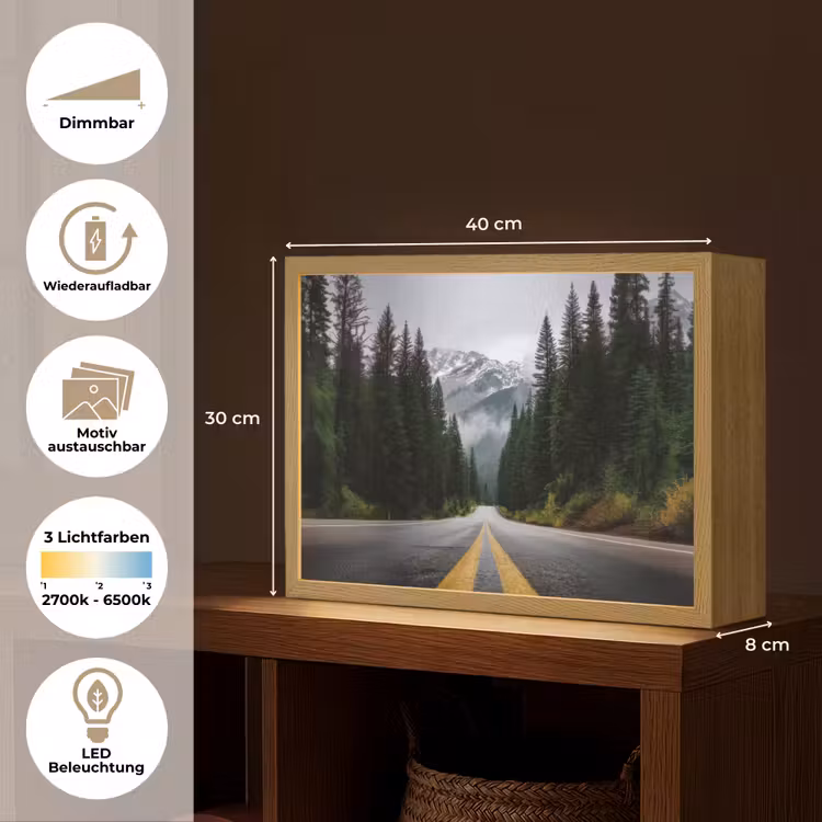 Sparrenbos - Weg - Bergen - Sneeuw Light Box met batterij (Wandlamp) middel -USP_websiteoverzichtDE