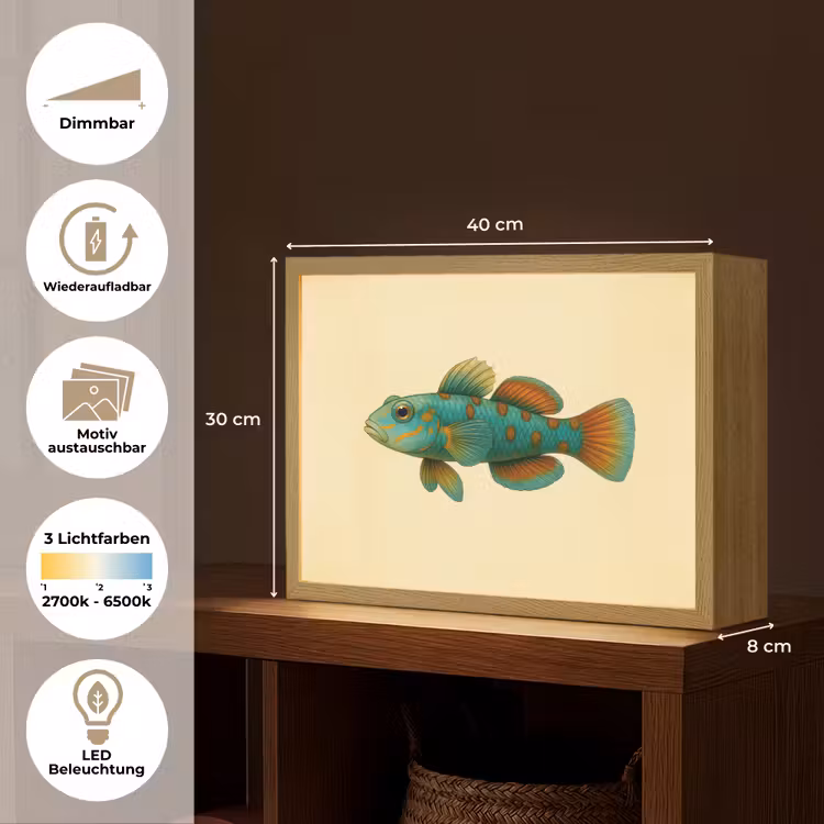 Vis - Blauw - Stippen - Schubben Light Box met batterij (Wandlamp) middel -USP_websiteoverzichtDE