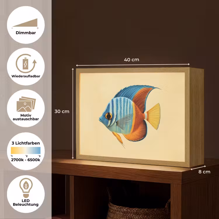Vis - Vinnen - Blauw - Ogen Light Box met batterij (Wandlamp) middel -USP_websiteoverzichtDE