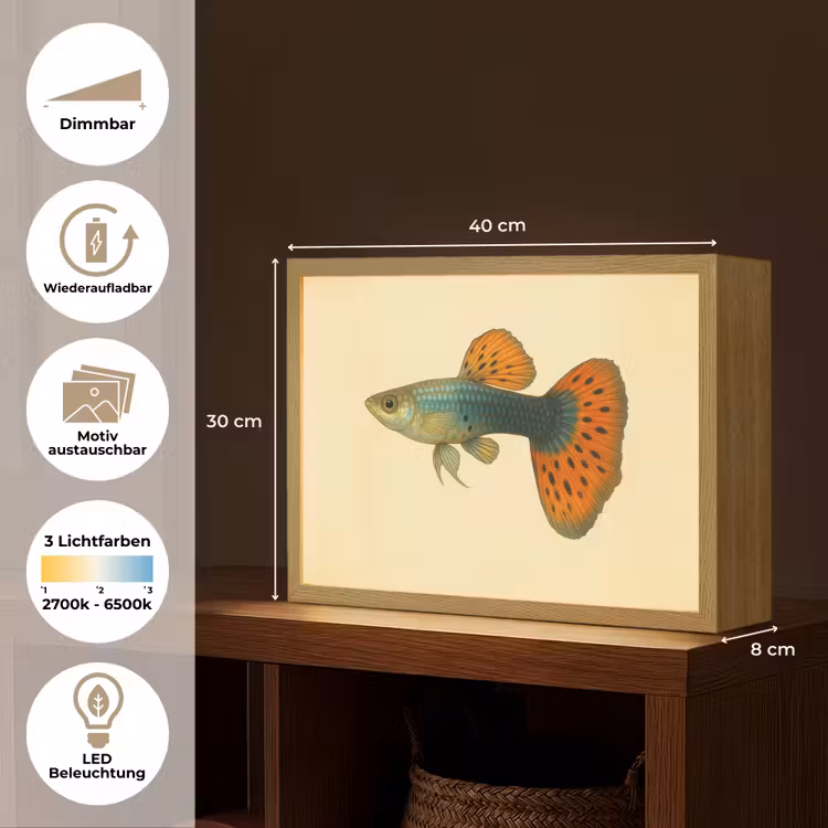 Vis - illustratie - Stippen - Oranje Light Box met batterij (Wandlamp) middel -USP_websiteoverzichtDE