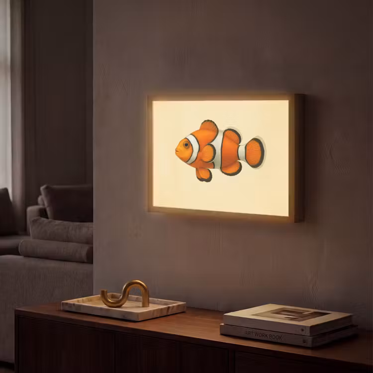 Vis - Oranje - Strepen Light Box met batterij (Wandlamp) middel -sfeer1