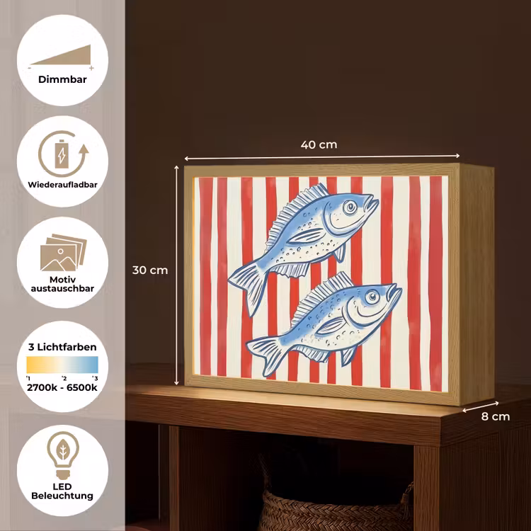 Vissen - Verticale strepen - Blauw - Rood Light Box met batterij (Wandlamp) middel -USP_websiteoverzichtDE