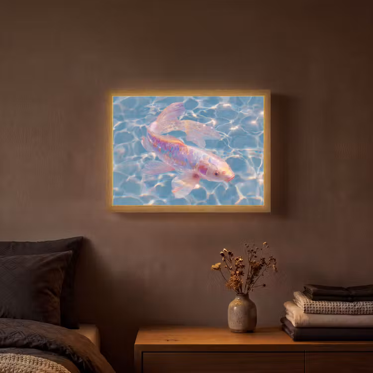 Vis - Water - Blauw - Licht Light Box met batterij (Wandlamp) middel -sfeer4