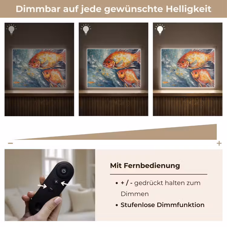 Vissen - Water - Dieren - Kunst - Olieverf Light Box met batterij (Wandlamp) middel -USP_dimbaarDE