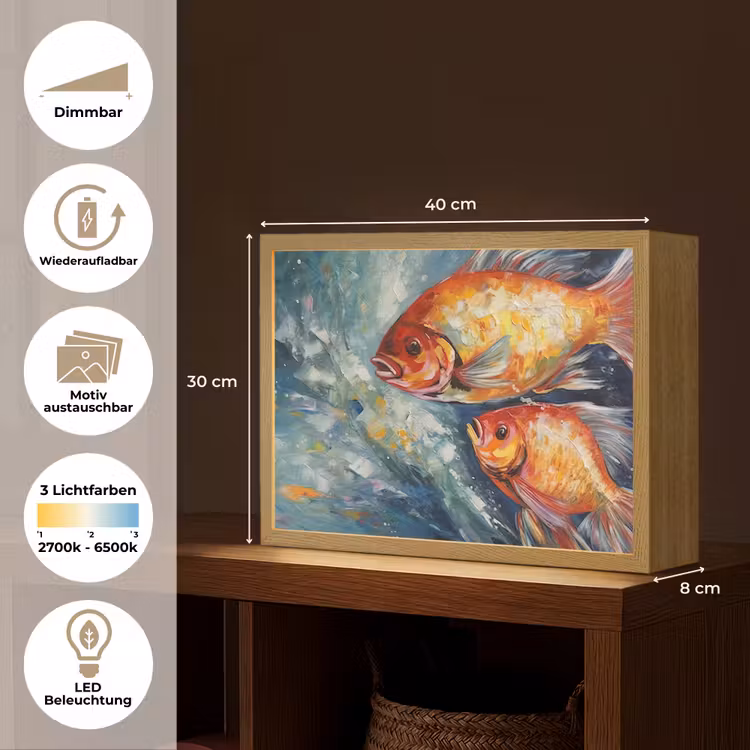 Vissen - Water - Dieren - Kunst - Olieverf Light Box met batterij (Wandlamp) middel -USP_websiteoverzichtDE