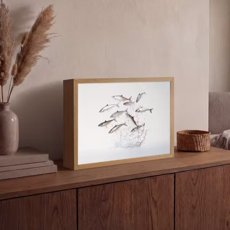 Vissen - Water - Wit Light Box met batterij (Wandlamp) middel -sfeer2