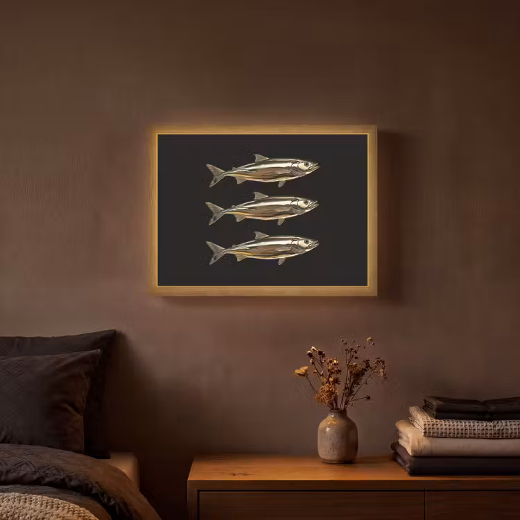 Vissen - Goud - Zwart Light Box met batterij (Wandlamp) middel -sfeer4
