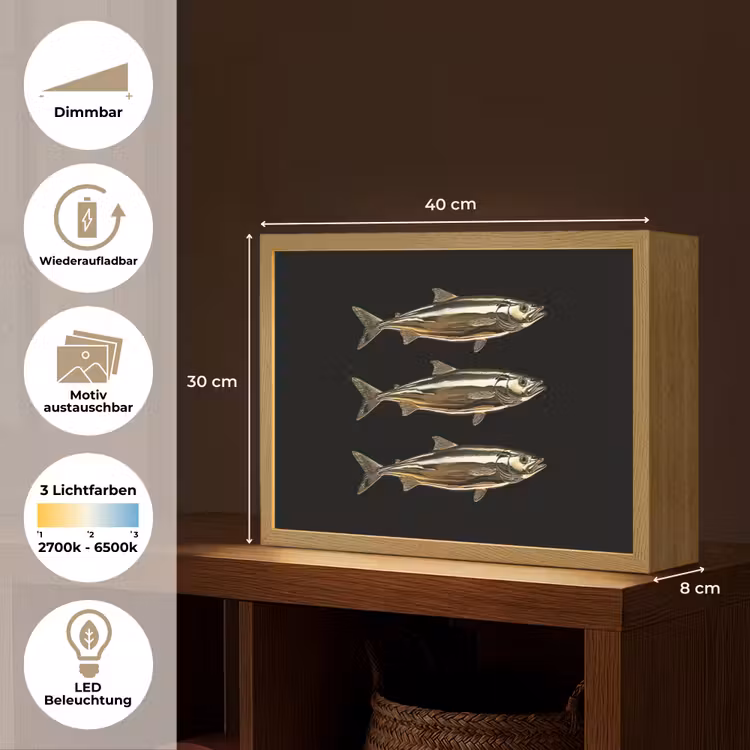 Vissen - Goud - Zwart Light Box met batterij (Wandlamp) middel -USP_websiteoverzichtDE
