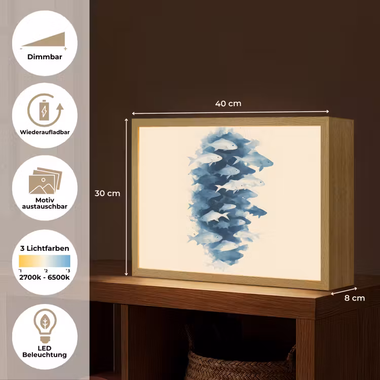Vissen - Minimalistisch - Blauw Light Box met batterij (Wandlamp) middel -USP_websiteoverzichtDE