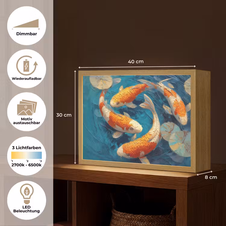 Vissen - Waterlelies - Oranje - Water Light Box met batterij (Wandlamp) middel -USP_websiteoverzichtDE