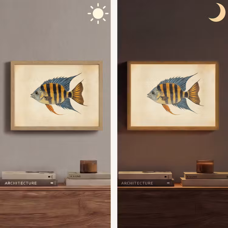 Vis - Tropisch - Strepen - Vinnen Light Box met batterij (Wandlamp) middel -sfeer3