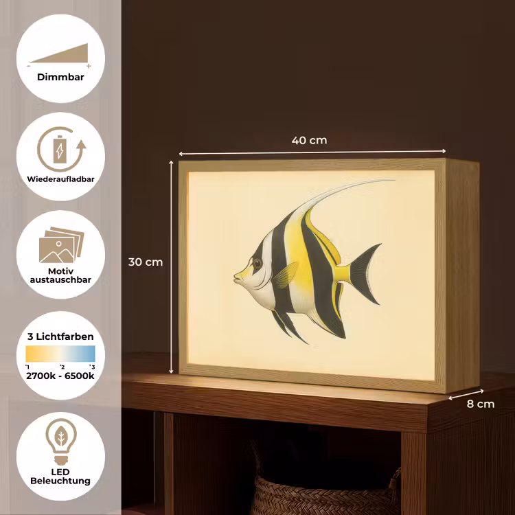 Vis - Sierlijk - Rugvin - Geel Light Box met batterij (Wandlamp) middel -USP_websiteoverzichtDE