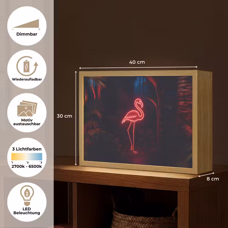 Flamingo - Roze - Neon - Licht Light Box met batterij (Wandlamp) middel -USP_websiteoverzichtDE