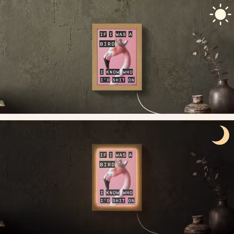 Flamingo - Roze - Vogel - Decoratie Light Box met kabel (Wandlamp) klein -sfeer3