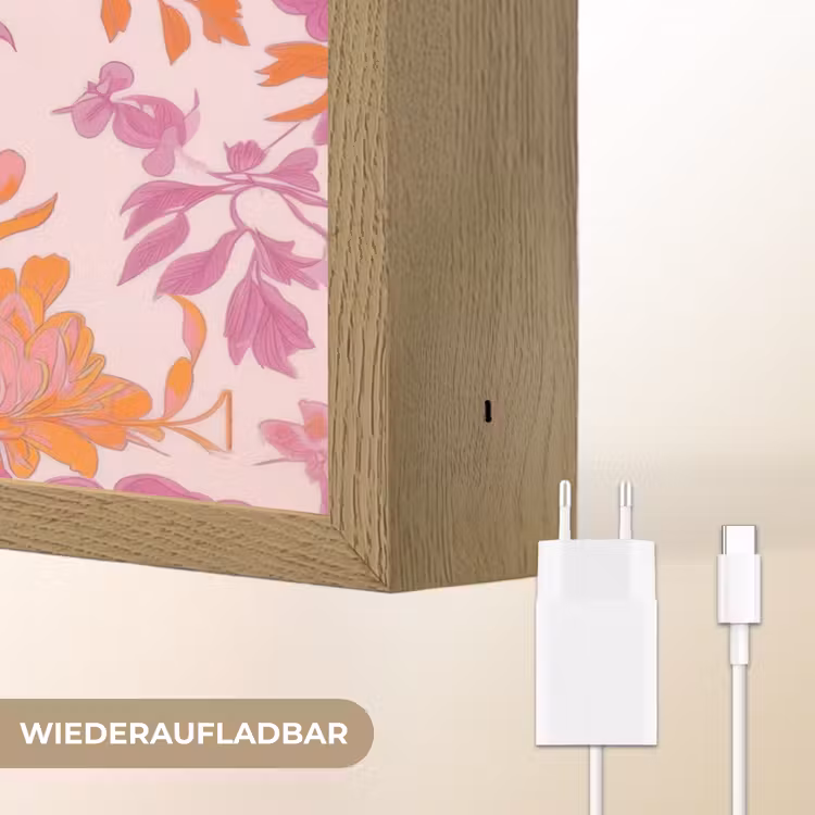 Bloemenpatroon - Roze - Oranje - Bloemen Light Box met batterij (Wandlamp) middel -USP_websiteoplaadbaarDE