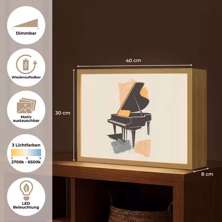 Vleugel - Zwart - Abstract - Illustratie Light Box met batterij (Wandlamp) middel -USP_websiteoverzichtDE