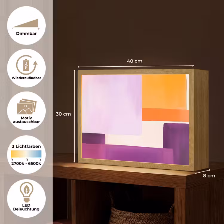 Vlakken - Abstract - Rechthoekig - Oranje Light Box met batterij (Wandlamp) middel -USP_websiteoverzichtDE