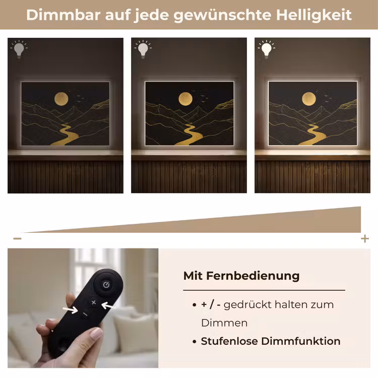 Rivier - Goud - Maan - Vogels Light Box met batterij (Wandlamp) middel -USP_dimbaarDE