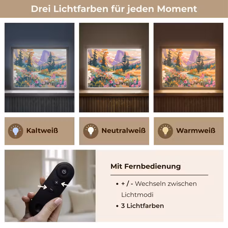 Rivier - Vallei vol bloemen - Levendig Light Box met batterij (Wandlamp) middel -USP_lichtkleurDE