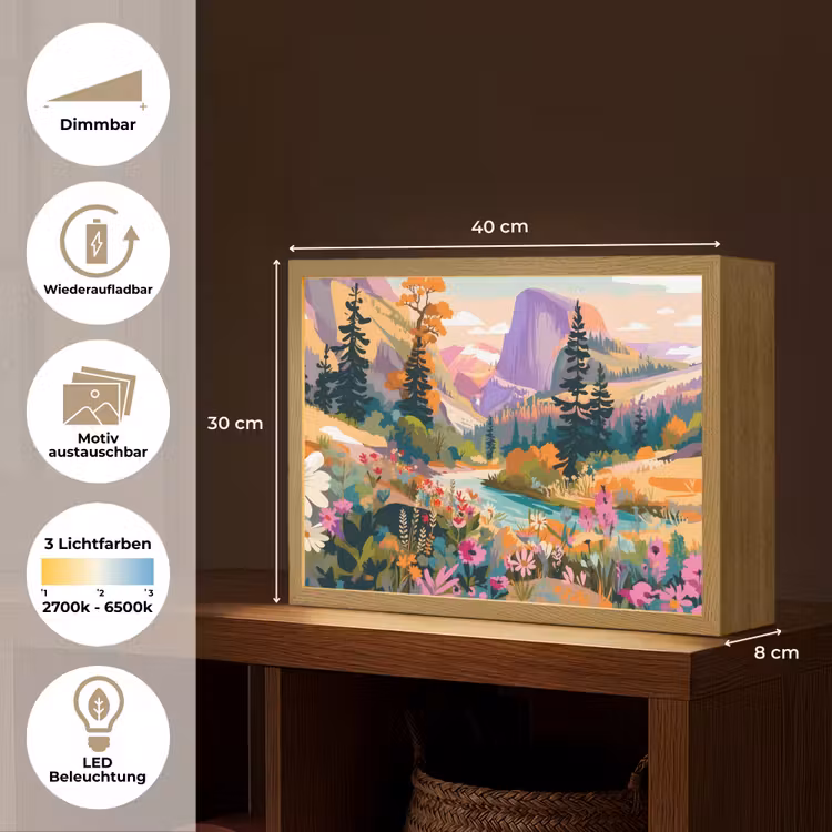 Rivier - Vallei vol bloemen - Levendig Light Box met batterij (Wandlamp) middel -USP_websiteoverzichtDE