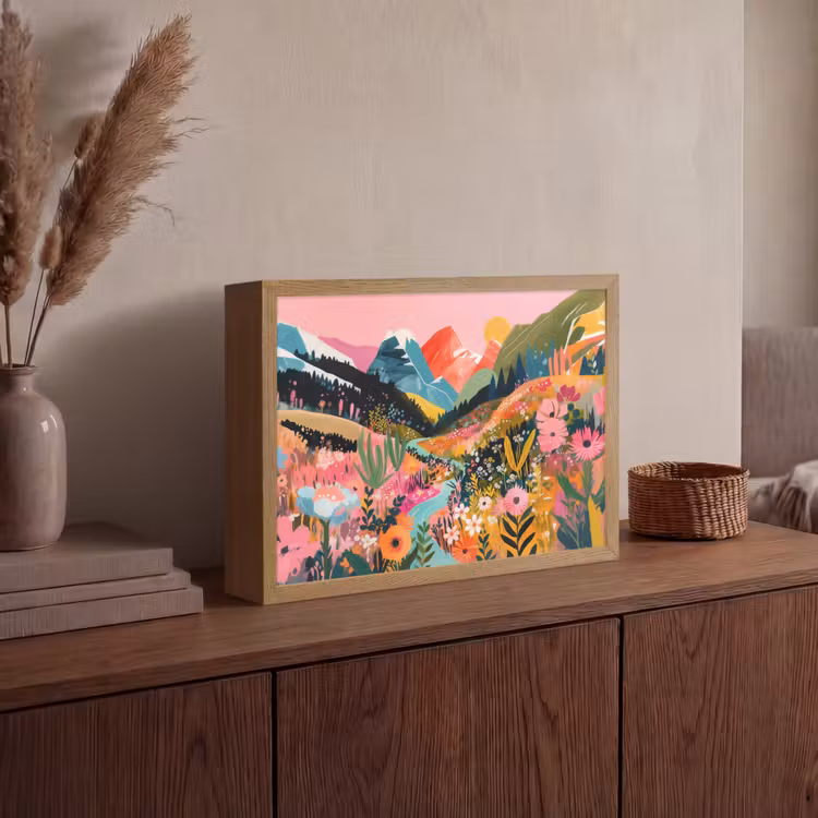 Rivier - Diepte - Bloemen Light Box met batterij (Wandlamp) middel -sfeer2