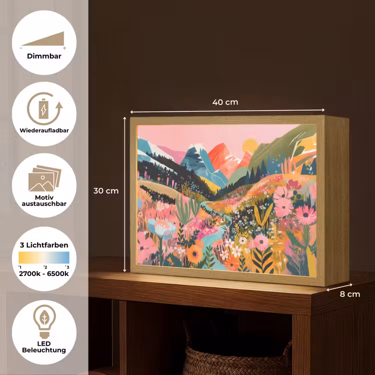 Rivier - Diepte - Bloemen Light Box met batterij (Wandlamp) middel -USP_websiteoverzichtDE