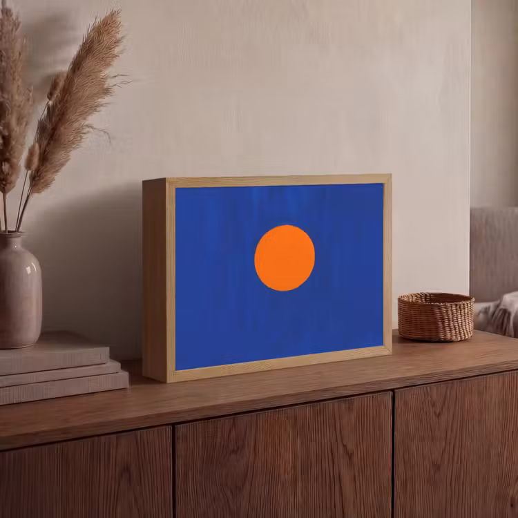 Vorm - Rond - Minimalistisch - Blauw Light Box met batterij (Wandlamp) middel -sfeer2