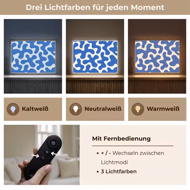 Vormen - Abstract - Blauw - Golven Light Box met batterij (Wandlamp) middel -USP_lichtkleurDE