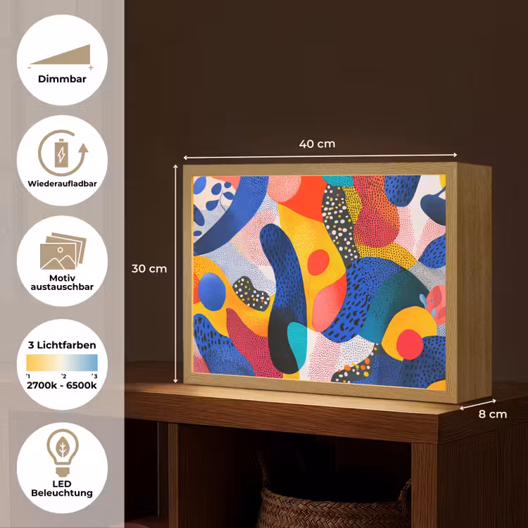 Vormen - Abstract - Stippels - Blauw Light Box met batterij (Wandlamp) middel -USP_websiteoverzichtDE