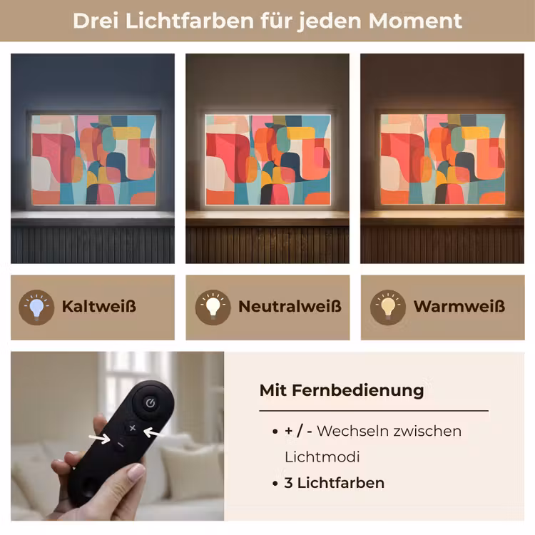 Vormen - Kleurrijk - Abstract - Vlakken Light Box met batterij (Wandlamp) middel -USP_lichtkleurDE