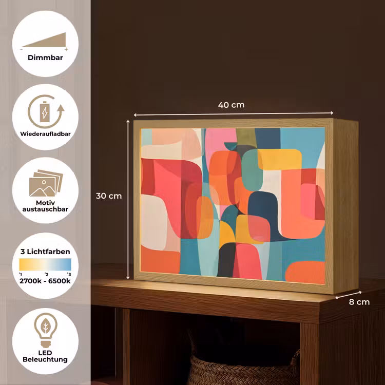 Vormen - Kleurrijk - Abstract - Vlakken Light Box met batterij (Wandlamp) middel -USP_websiteoverzichtDE