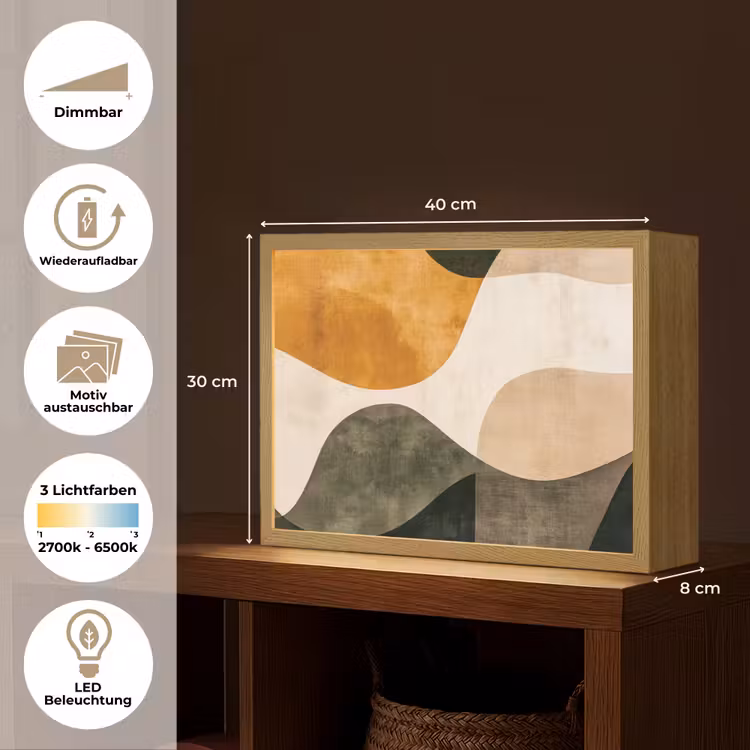 Vormen - Okergeel - Abstract Light Box met batterij (Wandlamp) middel -USP_websiteoverzichtDE