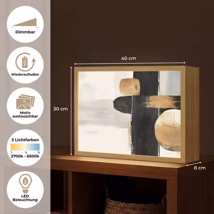 Vormen - Penseelstreken - Abstract - Goud Light Box met batterij (Wandlamp) middel -USP_websiteoverzichtDE