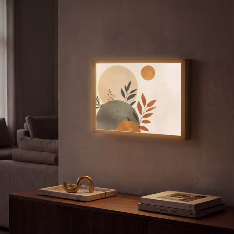 Vormen - Rond - Bladeren - Beige Light Box met batterij (Wandlamp) middel -sfeer1